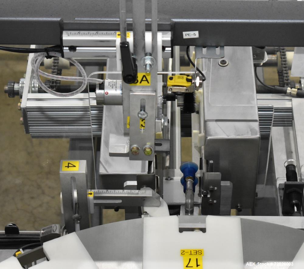 Unused- Endflex (Paxiom) Small Footprint Vertical Cartoner, Model BOXXER KARTNR. Capable of speeds up to 60 CPM (depending on application). Size range: 1" (25mm) to 4.5" (114mm) length x 1" (25mm) to...