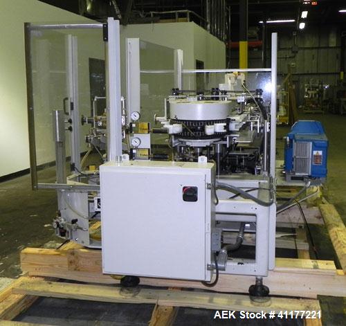 Used Kodiak Tanney Model 601-120 Vertical Cartoner. Capable of speeds up to 120 cartons per minute. Has rotary carton feed, has 9" centers for a carton size range: length 2" to 7", width 1/2" to 3", ...