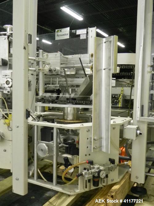 Used Kodiak Tanney Model 601-120 Vertical Cartoner. Capable of speeds up to 120 cartons per minute. Has rotary carton feed, has 9" centers for a carton size range: length 2" to 7", width 1/2" to 3", ...