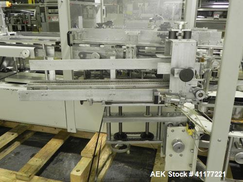 Used Kodiak Tanney Model 601-120 Vertical Cartoner. Capable of speeds up to 120 cartons per minute. Has rotary carton feed, has 9" centers for a carton size range: length 2" to 7", width 1/2" to 3", ...
