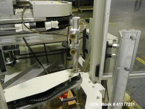 Used Kodiak Tanney Model 601-120 Vertical Cartoner. Capable of speeds up to 120 cartons per minute. Has rotary carton feed, has 9" centers for a carton size range: length 2" to 7", width 1/2" to 3", ...