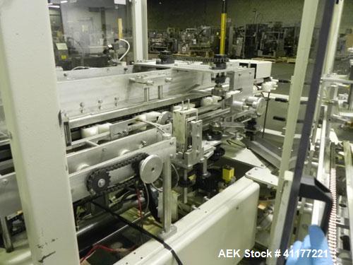 Used Kodiak Tanney Model 601-120 Vertical Cartoner. Capable of speeds up to 120 cartons per minute. Has rotary carton feed, has 9" centers for a carton size range: length 2" to 7", width 1/2" to 3", ...