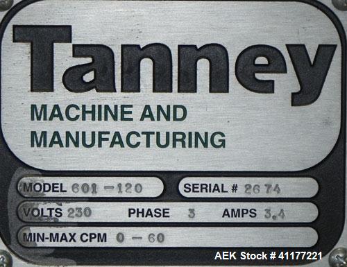 Used Kodiak Tanney Model 601-120 Vertical Cartoner. Capable of speeds up to 120 cartons per minute. Has rotary carton feed, has 9" centers for a carton size range: length 2" to 7", width 1/2" to 3", ...