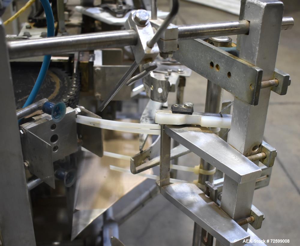 Used Clybourn CHL Vertical Hand Load Hot Melt Glue Cartoner. Capable of speeds from 10 to 100 cartoners per minute. Set on 10" centers for a carton size range: 1" to 8-1/4" length x 3/4" to 3-1/4" wi...
