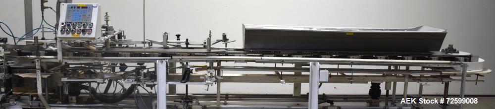 Used Clybourn CHL Vertical Hand Load Hot Melt Glue Cartoner. Capable of speeds from 10 to 100 cartoners per minute. Set on 10" centers for a carton size range: 1" to 8-1/4" length x 3/4" to 3-1/4" wi...