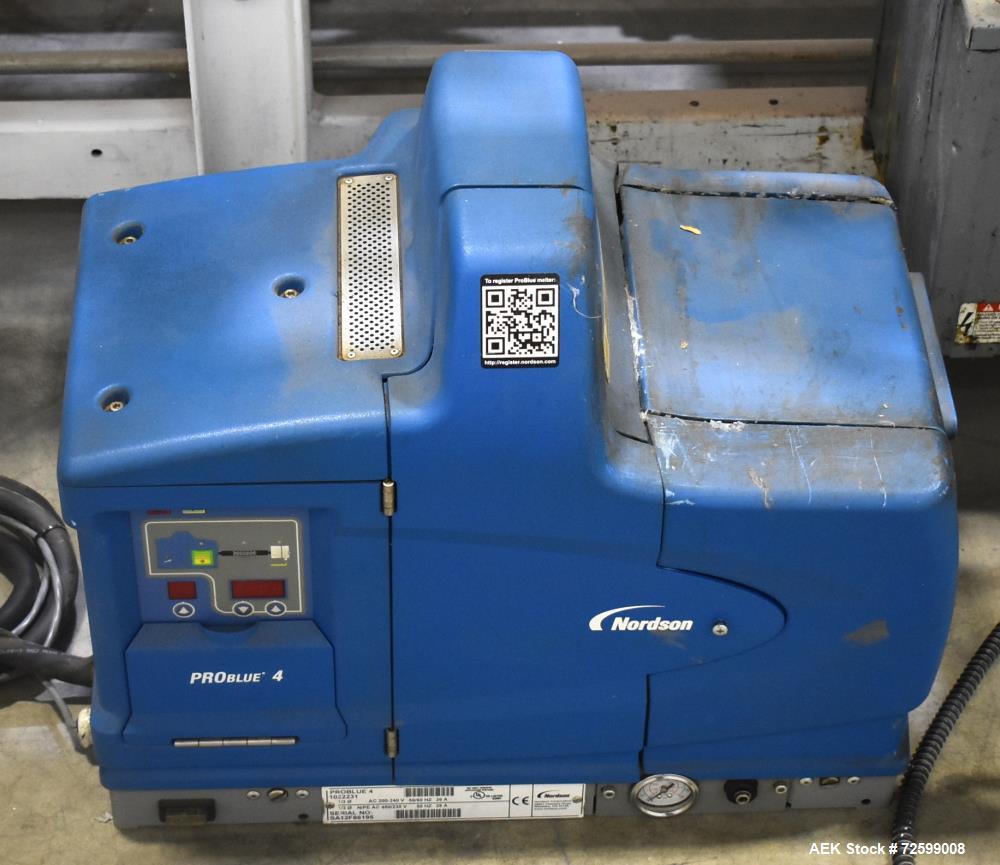 Used Clybourn CHL Vertical Hand Load Hot Melt Glue Cartoner. Capable of speeds from 10 to 100 cartoners per minute. Set on 10" centers for a carton size range: 1" to 8-1/4" length x 3/4" to 3-1/4" wi...