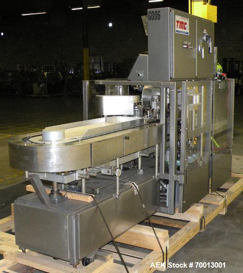 Used Tisma Vertical Cartoner, Model TC-50E. Capable of speeds to 200 cartons per minute. Currently set up with 2" x 5" x 1.5" carton pockets on 3-3/4" centers. Carton size range: Length 1” to 8.5”, w...