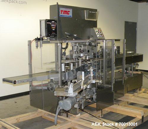 Used Tisma Vertical Cartoner, Model TC-50E. Capable of speeds to 200 cartons per minute. Currently set up with 2" x 5" x 1.5" carton pockets on 3-3/4" centers. Carton size range: Length 1” to 8.5”, w...