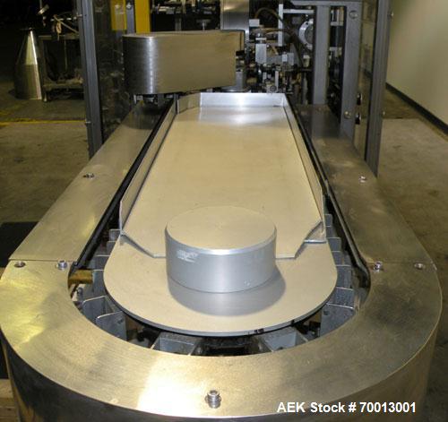 Used Tisma Vertical Cartoner, Model TC-50E. Capable of speeds to 200 cartons per minute. Currently set up with 2" x 5" x 1.5" carton pockets on 3-3/4" centers. Carton size range: Length 1” to 8.5”, w...