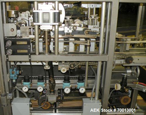 Used Tisma Vertical Cartoner, Model TC-50E. Capable of speeds to 200 cartons per minute. Currently set up with 2" x 5" x 1.5" carton pockets on 3-3/4" centers. Carton size range: Length 1” to 8.5”, w...