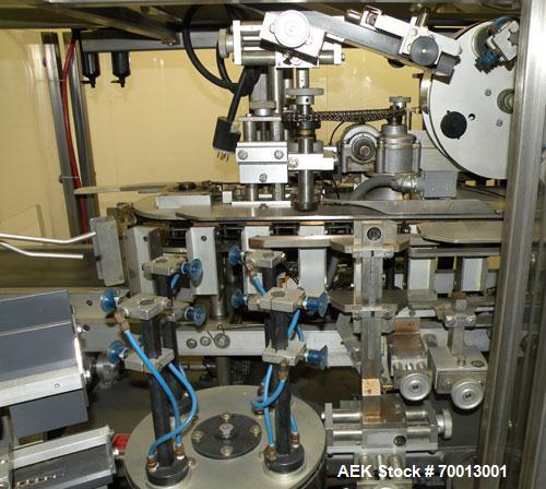 Used Tisma Vertical Cartoner, Model TC-50E. Capable of speeds to 200 cartons per minute. Currently set up with 2" x 5" x 1.5" carton pockets on 3-3/4" centers. Carton size range: Length 1” to 8.5”, w...