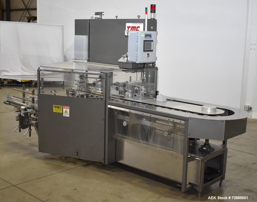 Used-Tisma Vertical Cartoner, Model TC-50E. Capable of speeds to 100 cartons per minute. Currently set up on 3-3/4" centers ...