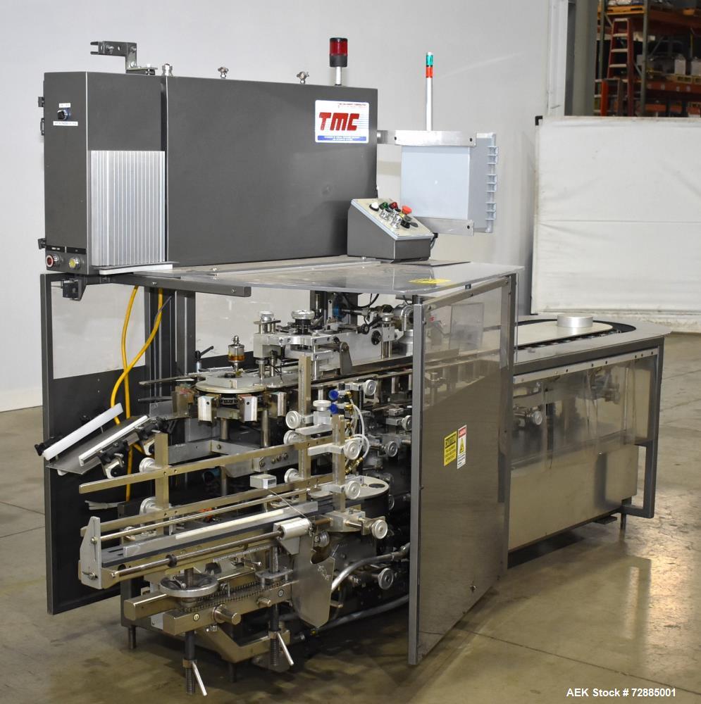 Used-Tisma Vertical Cartoner, Model TC-50E. Capable of speeds to 100 cartons per minute. Currently set up on 3-3/4" centers ...