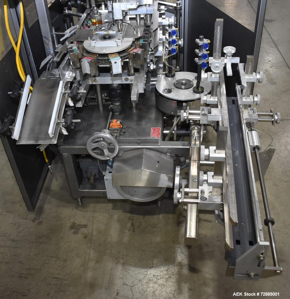 Used-Tisma Vertical Cartoner, Model TC-50E. Capable of speeds to 100 cartons per minute. Currently set up on 3-3/4" centers ...