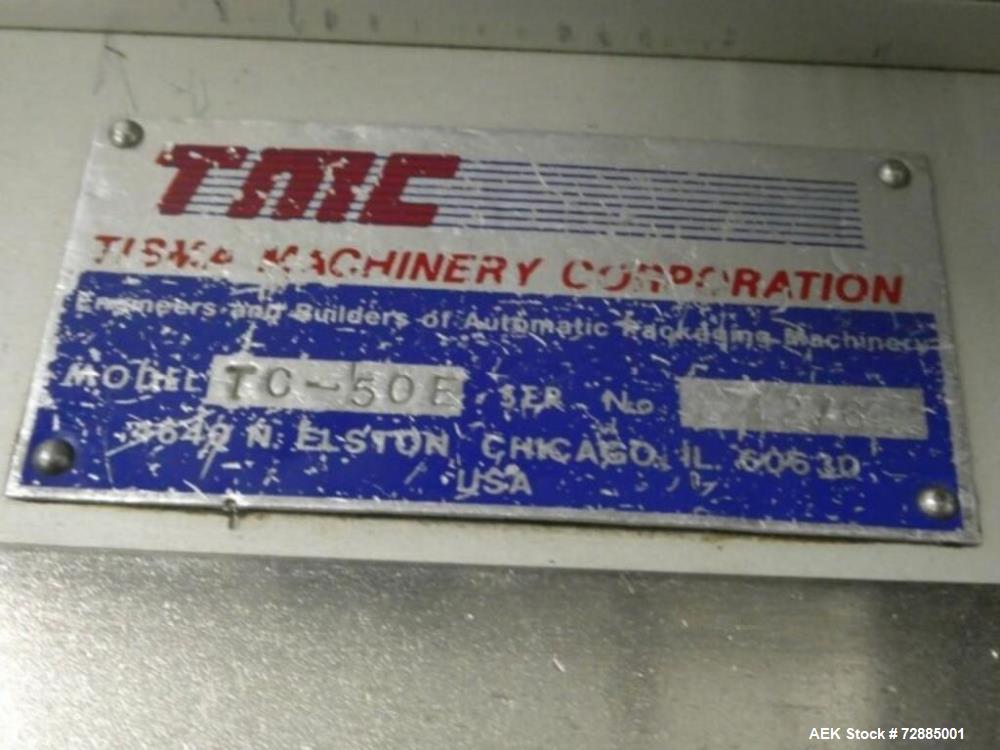 Used-Tisma Vertical Cartoner, Model TC-50E. Capable of speeds to 100 cartons per minute. Currently set up on 3-3/4" centers ...