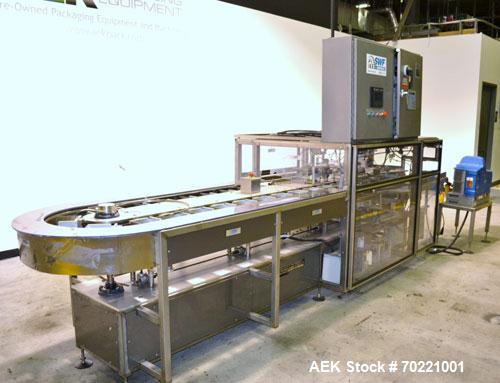 Used Tisma (SWF) VT-100-RH Vertical Cartoner capable of speeds up to 200 cartons per minute. Unit has 7.5" centers for a carton size range: Length 1" to 6.25", Width . 5" to 3" Depth 1.5" to 9". Has ...