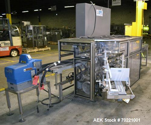 Used Tisma (SWF) VT-100-RH Vertical Cartoner capable of speeds up to 200 cartons per minute. Unit has 7.5" centers for a carton size range: Length 1" to 6.25", Width . 5" to 3" Depth 1.5" to 9". Has ...