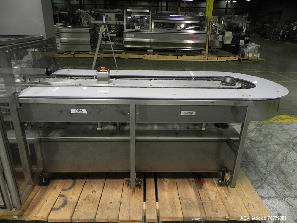 Used Tisma (SWF) VT-100-RH Vertical Cartoner with glue flap closures. Capable of speeds up to 200 cartons per minute. Unit has 7.5" centers for a carton size range: length 1" to 6.25", width .5" to 3...