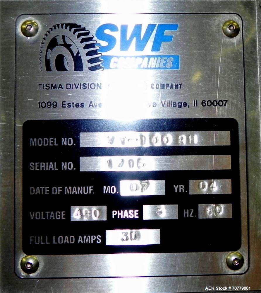 Used Tisma (SWF) VT-100-RH Vertical Cartoner with glue flap closures. Capable of speeds up to 200 cartons per minute. Unit has 7.5" centers for a carton size range: length 1" to 6.25", width .5" to 3...
