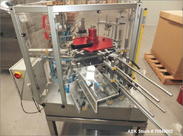 Used UET Compact 3 Cartoner capable of speeds up to 50 cartons per minute.  Compact unit has a carton size range:  (Length) 25mm - 125mm (Width) 18mm - 60mm (Depth/Height) 60mm - 180mm.  Has stella 6...