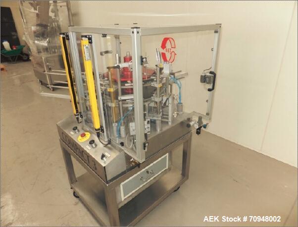 Used UET Compact 3 Cartoner capable of speeds up to 50 cartons per minute.  Compact unit has a carton size range:  (Length) 25mm - 125mm (Width) 18mm - 60mm (Depth/Height) 60mm - 180mm.  Has stella 6...
