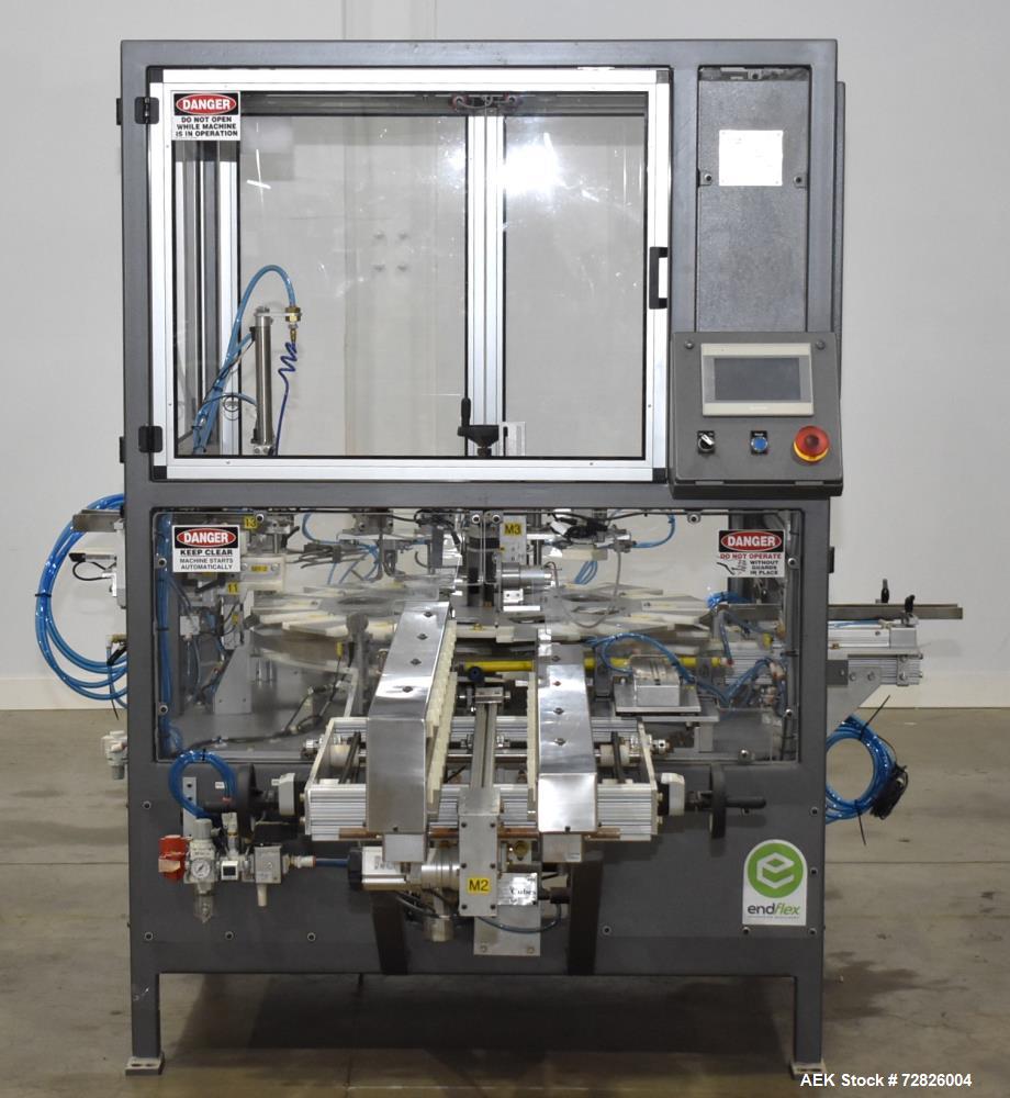 Unused- Endflex (Paxiom) Small Footprint Vertical Cartoner, Model BOXXER KARTNR. Capable of speeds up to 60 CPM (depending on application). Size range: 1" (25mm) to 4.5" (114mm) length x 1" (25mm) to...