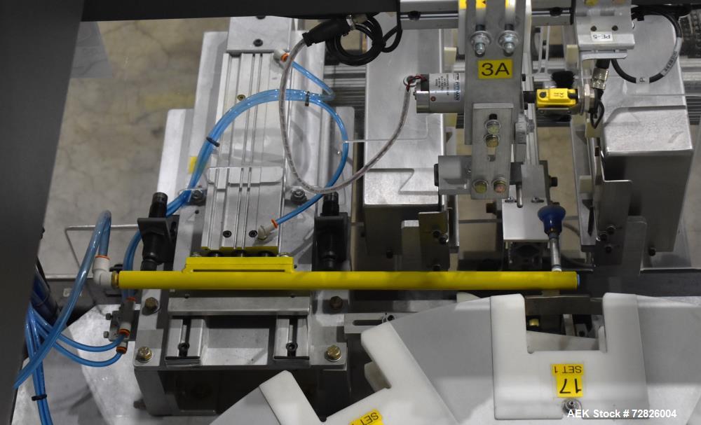 Unused- Endflex (Paxiom) Small Footprint Vertical Cartoner, Model BOXXER KARTNR. Capable of speeds up to 60 CPM (depending on application). Size range: 1" (25mm) to 4.5" (114mm) length x 1" (25mm) to...