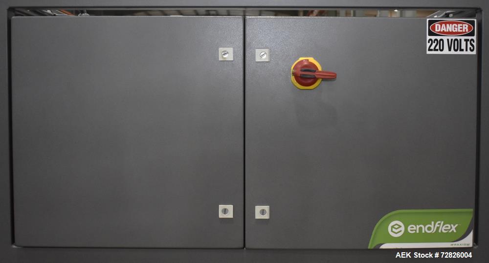 Unused- Endflex (Paxiom) Small Footprint Vertical Cartoner, Model BOXXER KARTNR. Capable of speeds up to 60 CPM (depending on application). Size range: 1" (25mm) to 4.5" (114mm) length x 1" (25mm) to...
