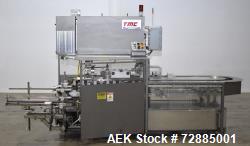 Used- Tisma Vertical Cartoner, Model TC-50E. Capable of speeds to 100 cartons per minute. Currently set up on 3-3/4" centers...