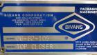 Used Bivans Model 82 Top Closer. Capable of speeds up to 60 cartons per minute. Has a carton size range: (Length) 7/8