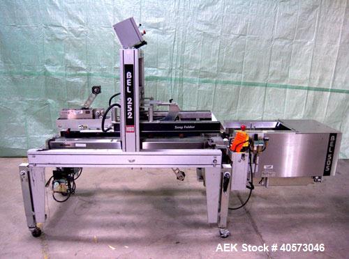 Used Belcor 505 semi-automatic case erector with integrated Belcor 252 automatic top and bottom case taper sealer. Speeds up to 15 cpm. Erector size range: length 8" to 26.5", width 6" to 16", height...