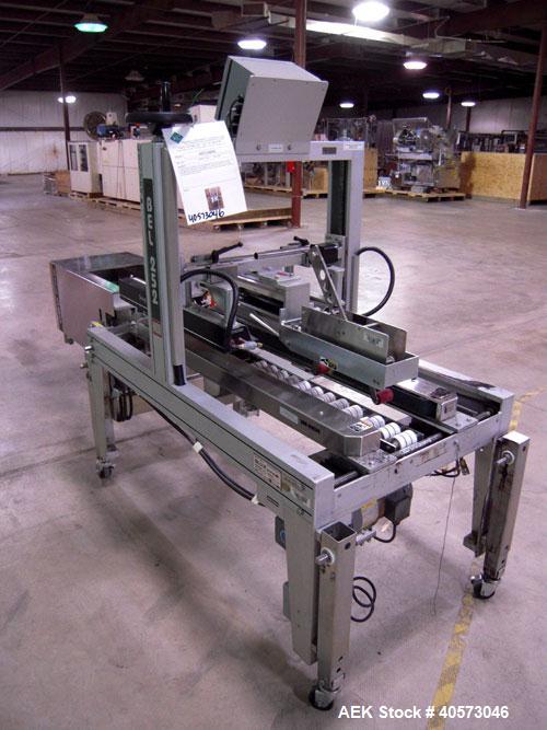 Used Belcor 505 semi-automatic case erector with integrated Belcor 252 automatic top and bottom case taper sealer. Speeds up to 15 cpm. Erector size range: length 8" to 26.5", width 6" to 16", height...