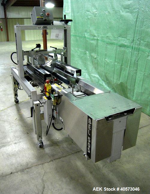 Used Belcor 505 semi-automatic case erector with integrated Belcor 252 automatic top and bottom case taper sealer. Speeds up to 15 cpm. Erector size range: length 8" to 26.5", width 6" to 16", height...