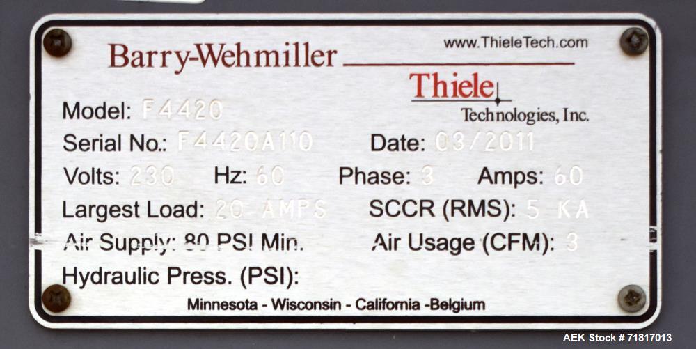Used Barry-Wehmiller Thiele Technologies Model F4420 Case Erector