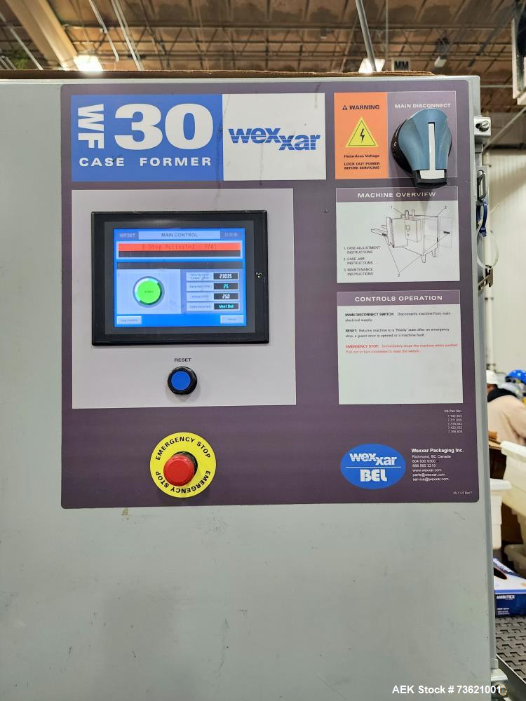 Used Wexxar Automatic Case Erector Sealer, Model WF-30. Machine is capable of speeds up to 30 cases per minute (depending on case size). Pin and dome-style opening. Nordson hot melt glue unit. Has a ...