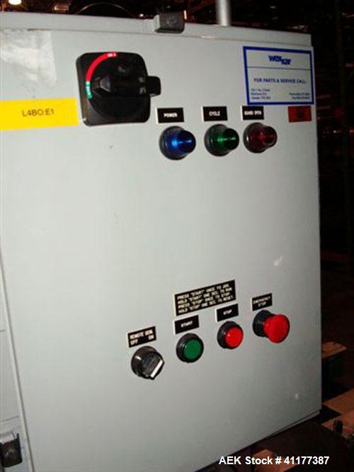 Used Wexxar Automatic Case Former / Erector With Hot Melt Glue Bottom Sealer, Model WFT. Capable of speeds up to 18 cpm. Case Size Range: length 7" to 22", width 6" to 17", height 6" to 20". Has AB S...