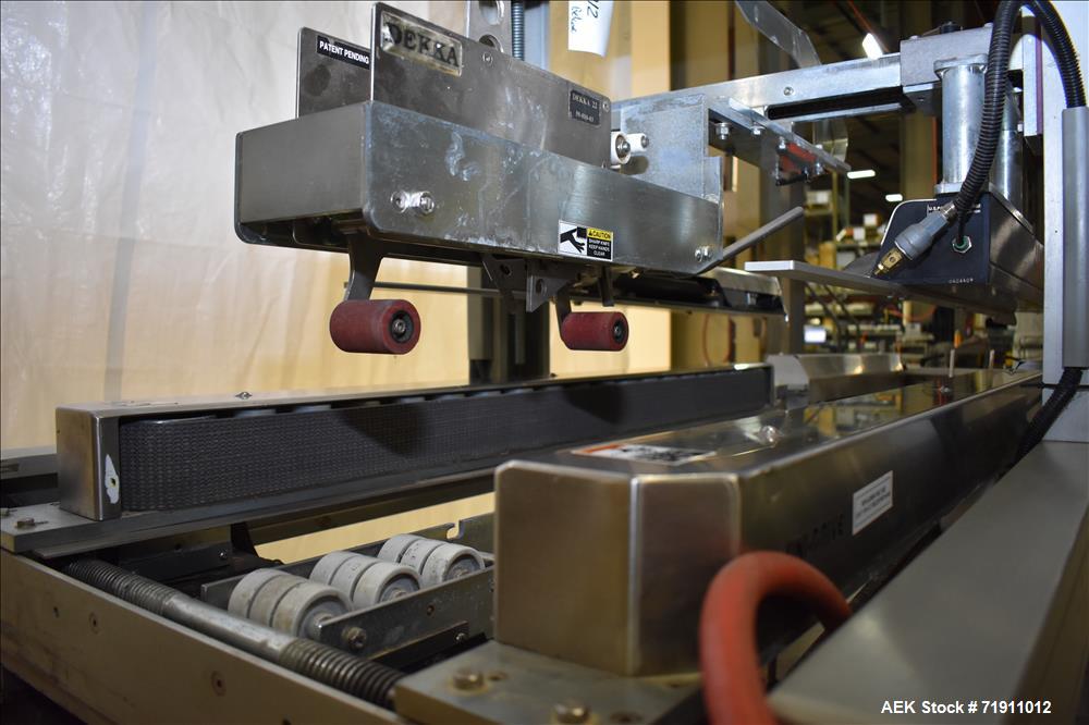 Used Belcor 505 semi-automatic case erector with integrated Belcor 252 automatic top and bottom case taper sealer. Speeds up to 15 cpm. Erector size range: length 8" to 26.5", width 6" to 16", height...