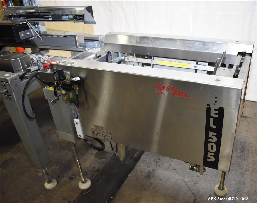 Used Belcor 505 semi-automatic case erector with integrated Belcor 252 automatic top and bottom case taper sealer. Speeds up to 15 cpm. Erector size range: length 8" to 26.5", width 6" to 16", height...