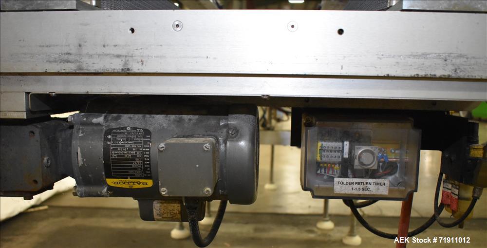 Used Belcor 505 semi-automatic case erector with integrated Belcor 252 automatic top and bottom case taper sealer. Speeds up to 15 cpm. Erector size range: length 8" to 26.5", width 6" to 16", height...