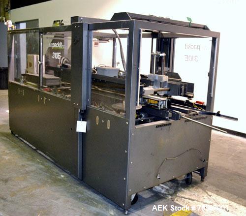 Used Wepackit Model 310E Mid-Speed Case Erector. Capable of up to 15 cases per minute. Approximate case size range:length 6’’ to 24’’, width 5.5’’ to 18", depth 4.5’’ to 20’’.Maximum knock-down lengt...