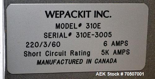 Used Wepackit Model 310E Mid-Speed Case Erector. Capable of up to 15 cases per minute. Approximate case size range:length 6’’ to 24’’, width 5.5’’ to 18", depth 4.5’’ to 20’’.Maximum knock-down lengt...