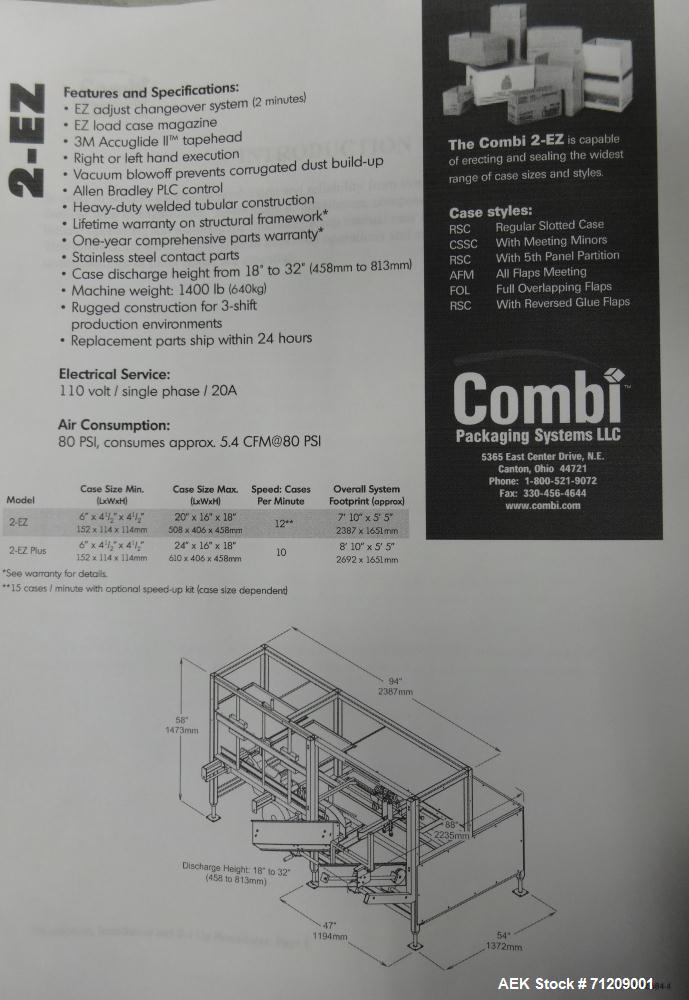 Used Combi Model 2-EZ RH Plus Case Erector and Bottom Taper