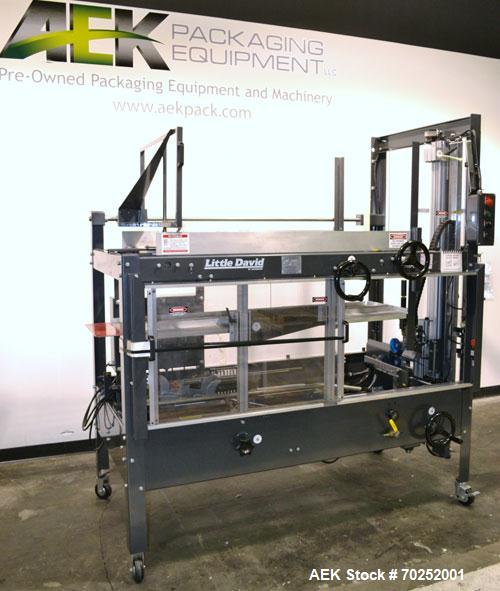 Used Little David CF20T Case erector & Bottom Taper. Capable of 6 cases per minute. Case size range: (Length) 6"-16" (Width) 6"-12" (Height) 4"-12". Allen-Bradley PLC controls. Tape Specifications: A...