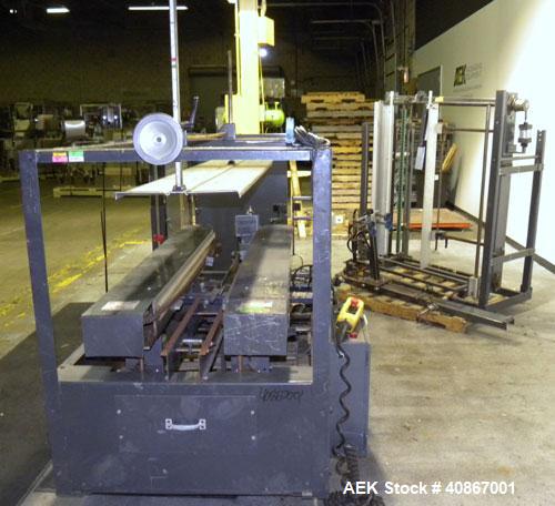 Used Loveshaw Little David Case Former, Model CF40T, Carbon Steel. Approximately 20 cases per minute. Case size range: length 7" to 24", width 6" to 16", height 4" to 16". Chain and lug drive, 1/2 hp...