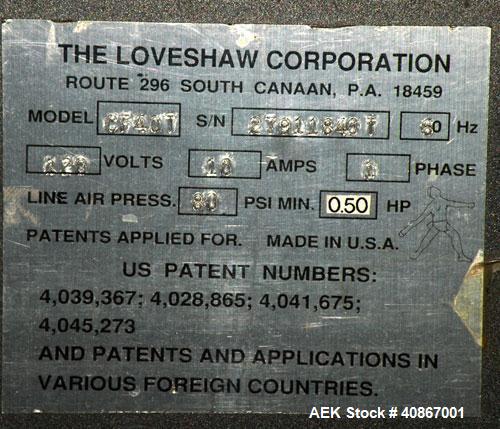 Used Loveshaw Little David Case Former, Model CF40T, Carbon Steel. Approximately 20 cases per minute. Case size range: length 7" to 24", width 6" to 16", height 4" to 16". Chain and lug drive, 1/2 hp...