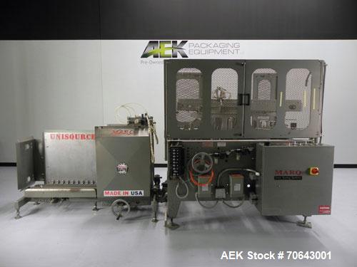 Used Marq Model HPE-RH NS Case Erector Bottom Sealer. Capable of speeds from 30 to 40 cases per minute. Is set up to tape boxes closed (with a side seal). Has a formed case size range: Length 10" to ...
