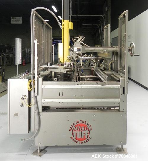 Used Marq Model HPE-RH NS Case Erector Bottom Sealer. Capable of speeds from 30 to 40 cases per minute. Is set up to tape boxes closed (with a side seal). Has a formed case size range: Length 10" to ...