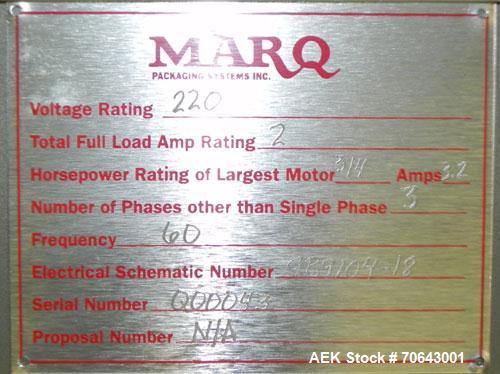 Used Marq Model HPE-RH NS Case Erector Bottom Sealer. Capable of speeds from 30 to 40 cases per minute. Is set up to tape boxes closed (with a side seal). Has a formed case size range: Length 10" to ...