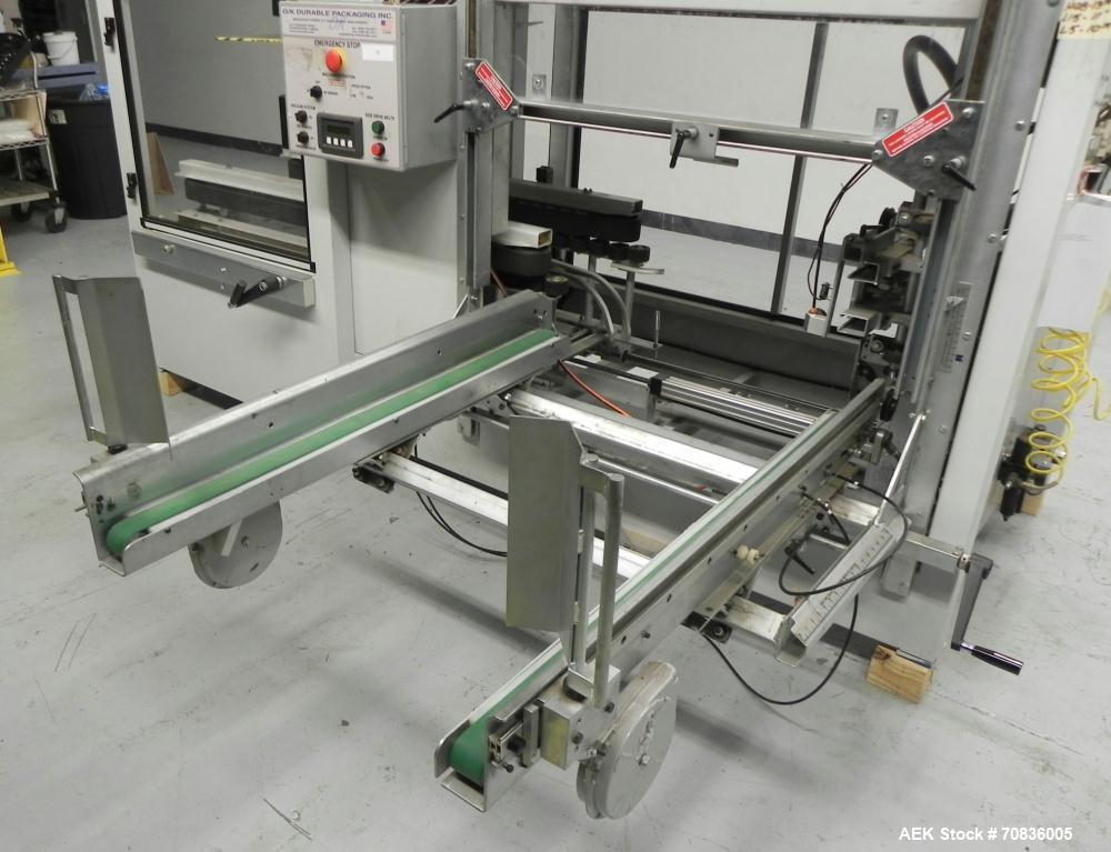 Used OK International Model Duraformer 2 Automatic Case Erector and Bottom Taper. Machine is capable of speeds up to 18 cases per minute. Case size range: (Length) 7" - 20" (Width) 6" - 16" (Height) ...