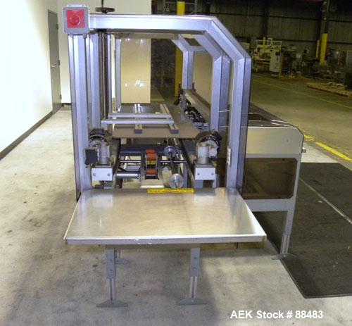 Used Soco Case Erector, Model BE-300-ABS2. Capable of speeds up to 8 cpm. Has bottom tape sealer. Case size range: length 300 to 620 mm, width 200 to 400 mm, depth 130 to 500 mm. Includes an Allen Br...